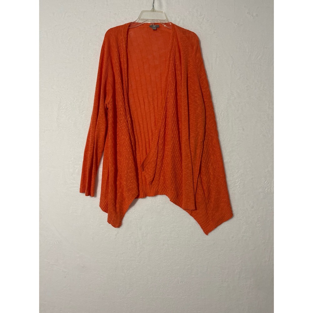J. Jill Womens Orange Linen Cotton Ribbed Open Front Cardigan Sweater Large